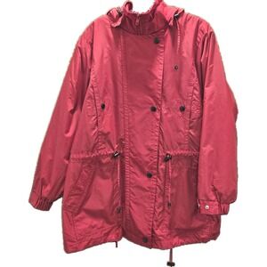 Hunters Run Jacket Womens Extra Large Red Removable Hood Rain Parka Coat Pockets